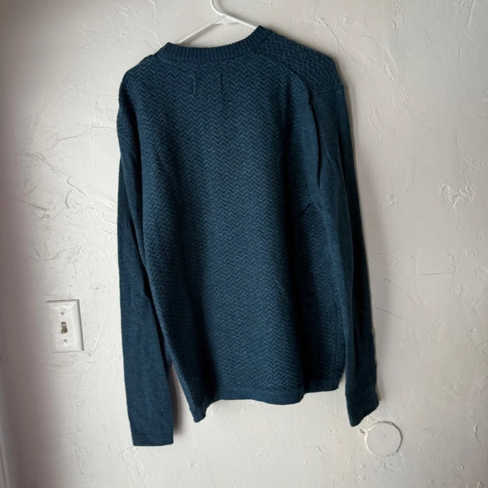 Royal Robbins Vintage 90s Mens Wool Teal Blue Herringbone Knit Sweater L Grandpa